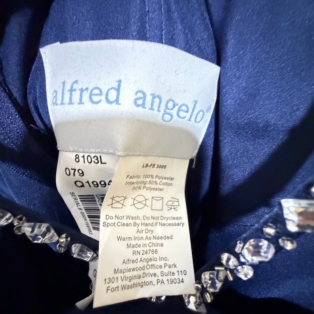 Alfred Angelo Gown Women 8 Navy Blue New 8103L Rhinestone Chiffon Formal Dress - Picture 4 of 13
